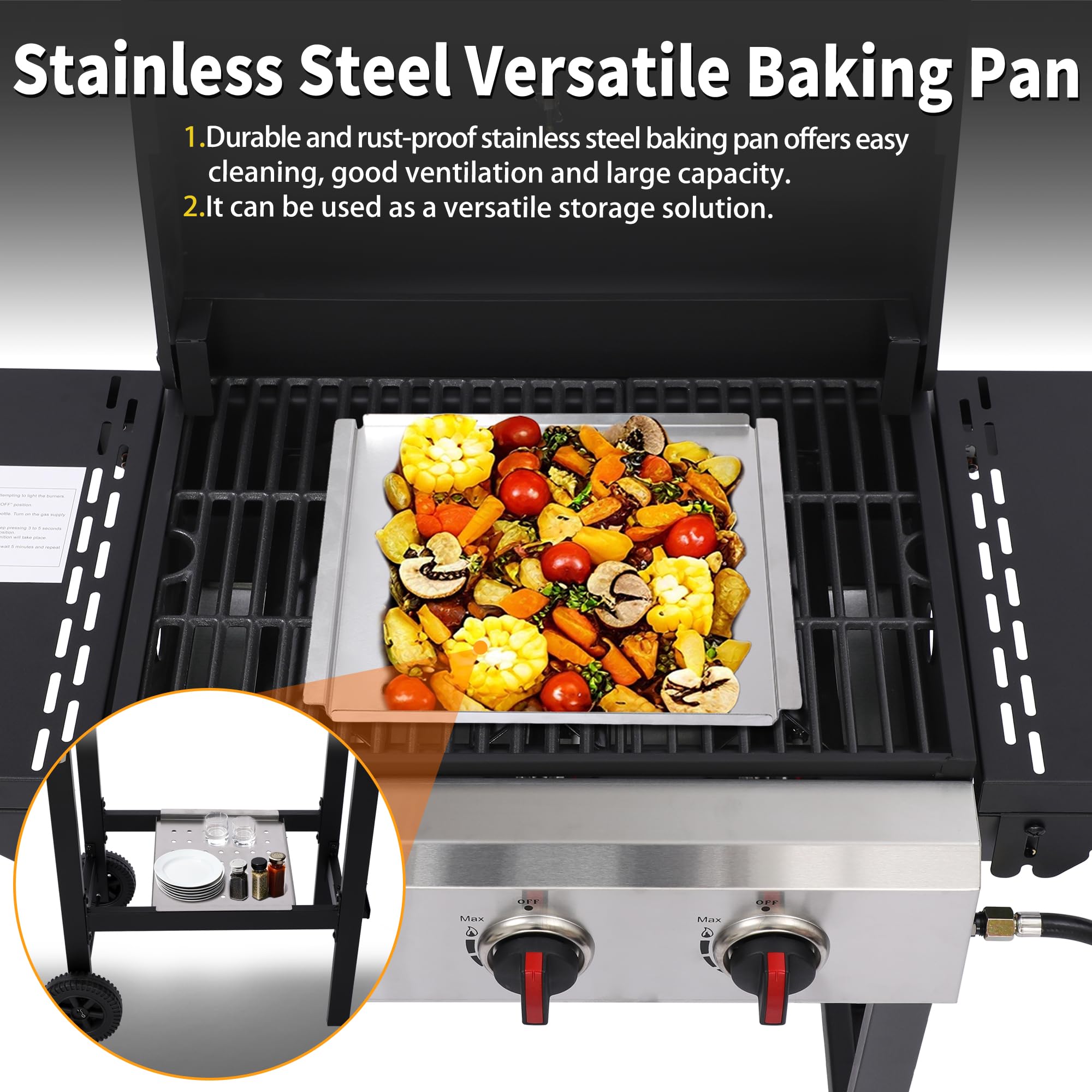 Griglia a gas propano a 3 fuochi, con griglie in ghisa, 252 mq, spazio per barbecue, ripiani laterali pieghevoli, per esterni, patio, campeggio, colore nero
