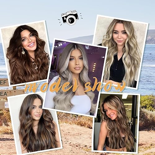 Miniatura 6 de WERD Peluca larga rubio ceniza para mujer, pelucas rubias rizadas y onduladas con parte media, peluca sintética de color rubio degradado con