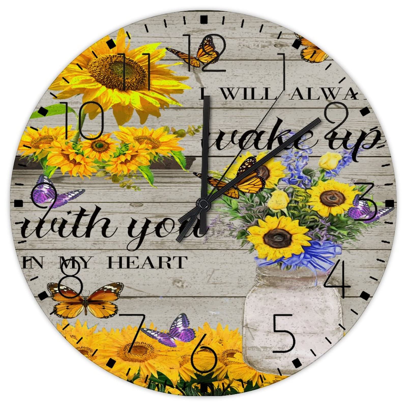 Horloge murale silencieuse de 30,5 cm à pile motif fleurs et papillons
