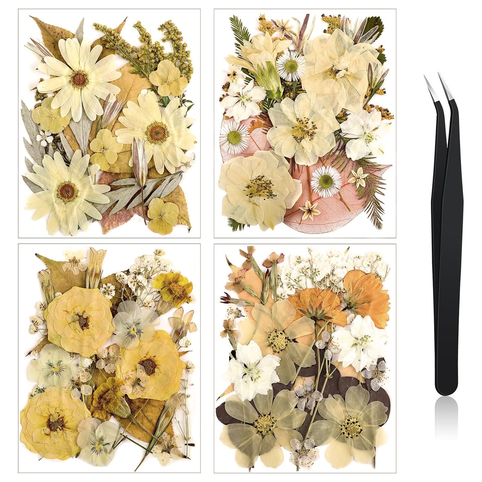 Nuanchu Pressed Flowers Bulk Dried Flower for Crafts, Dried Wildflowers Leave Natural with Tweezer for Resin Mold Scrapbooking Nail Soap Making DIY(Retro Style,Warm Color) Warm Color Retro Style