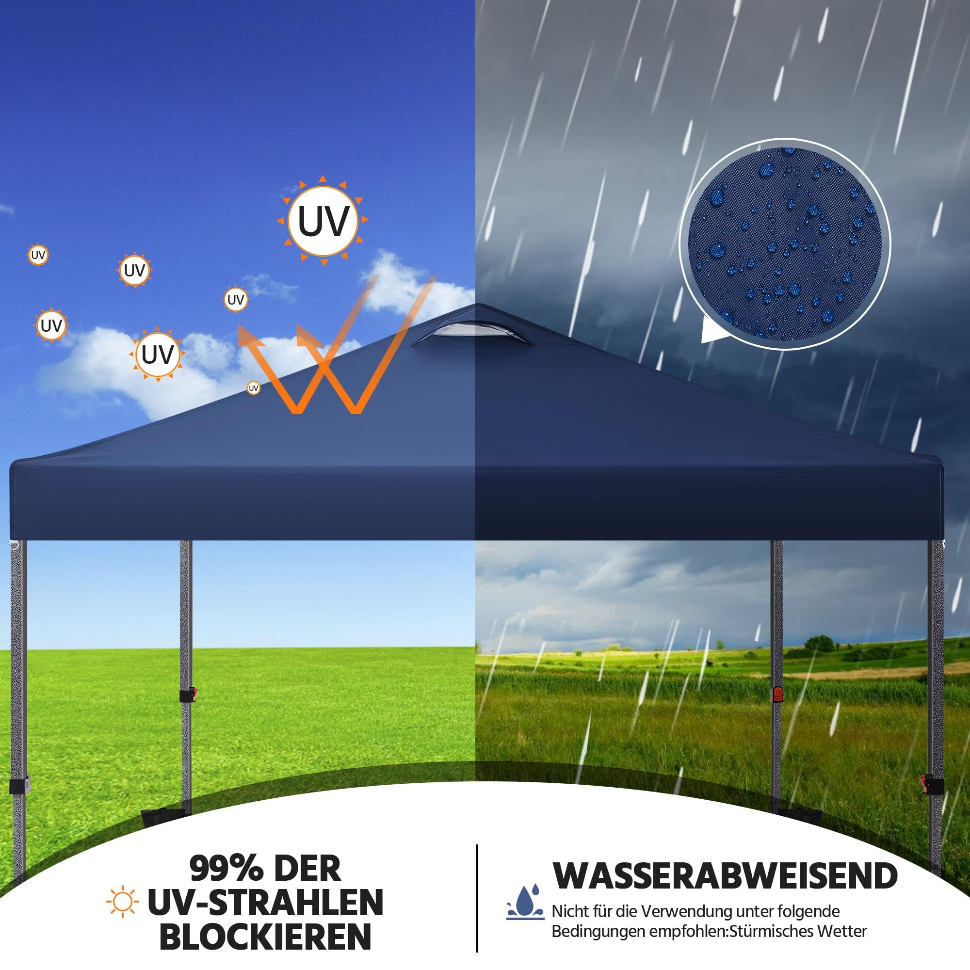Yaheetech 3x3m Gartenpavillon Höhenverstellbar Pop Up Pavillon, Navy Blau | Faltpavillon Wasserdicht Stabil Faltzelt inkl. Tasche & 4 Sandsäcke UV-Schutz 50+ Campingpavillon für Garten Camping