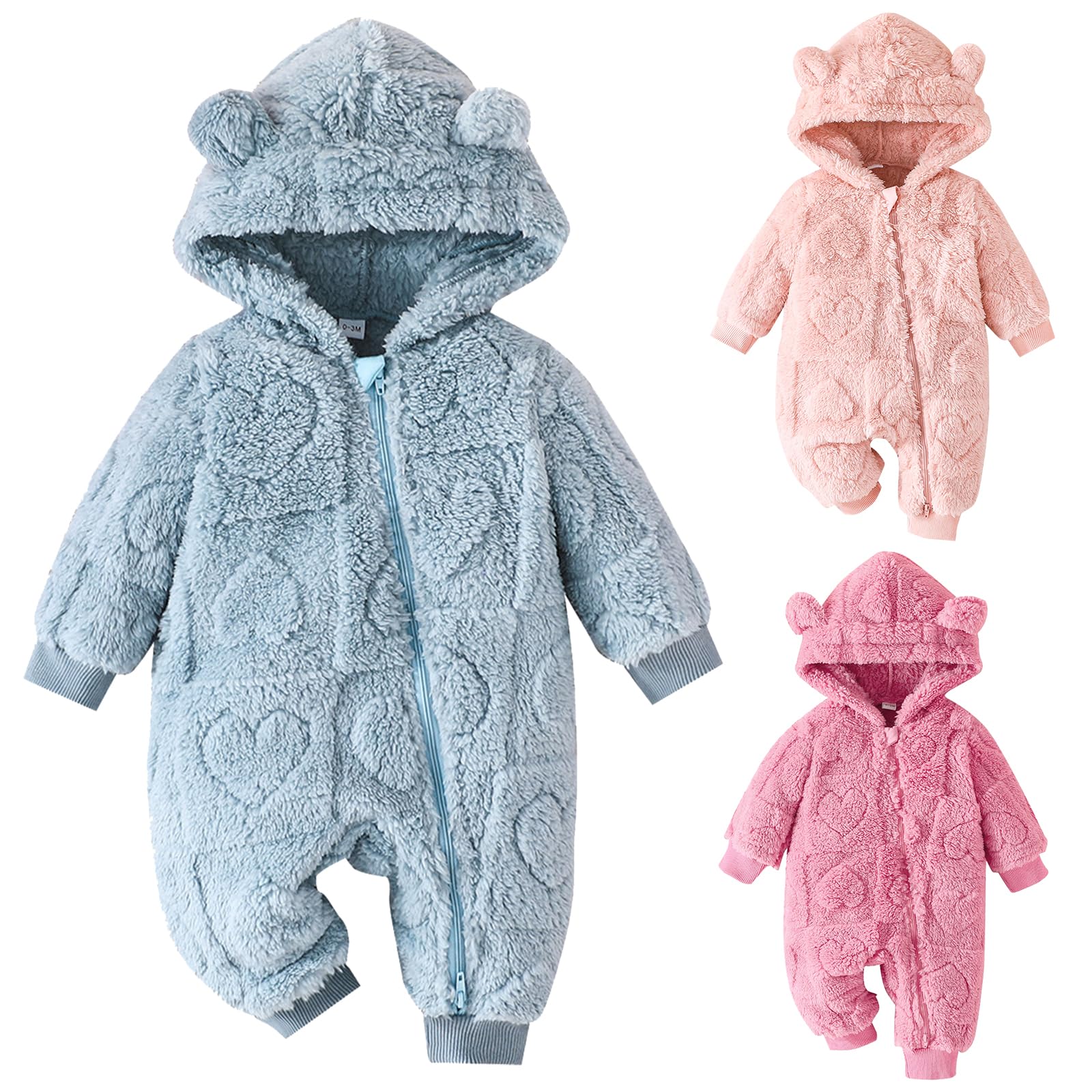 Dasongff Neonato Tuta da Neve Pile Pagliaccetto con Cappuccio Inverno Abiti Maniche Lunghe Disegno Orso Di Spessore Caldo Tutina Teddy-Pile Neonato Ragazze Ragazzi 0-12 Mesi, A1 Cachi, 80 cm