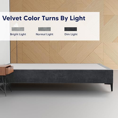 Miniatura 5 de Greaton, Cama de plataforma de madera de terciopelo de alta calidad de 15 pulgadas, duradera, elegante, opciones de multicolor, no necesita somier,