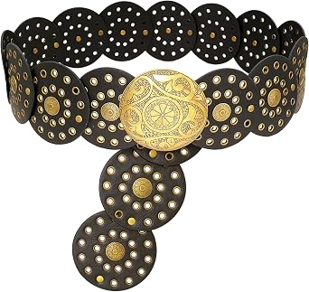 Round Disc PU Leather Belt Vintage Western Cowboy Style Wide Belt Gift For Women
