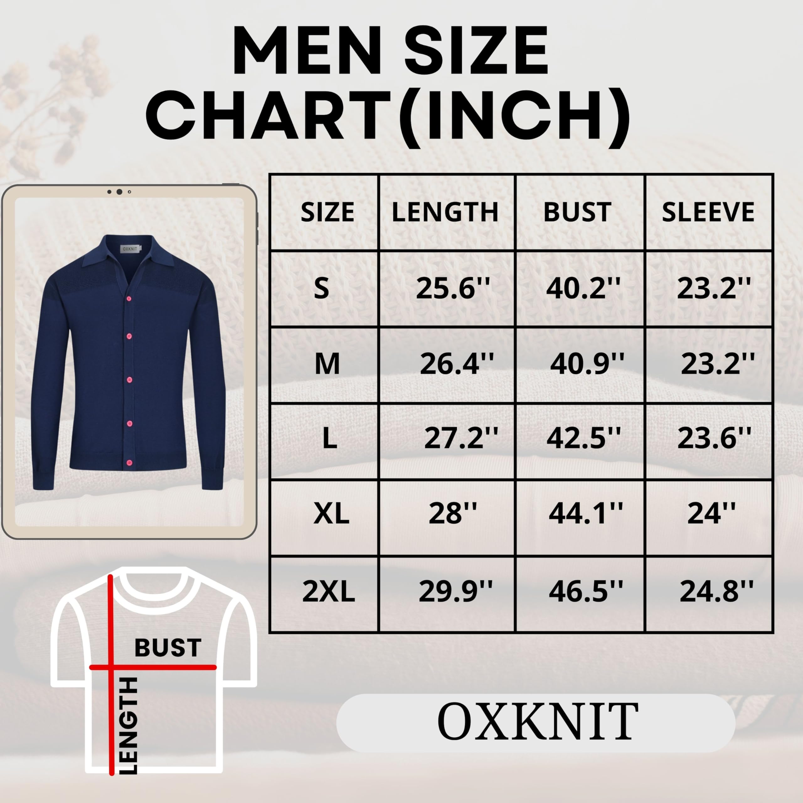 OXKNIT Cardigan en coton pour homme, bleu, rétro, classique, boutonné, avec motif à rayures