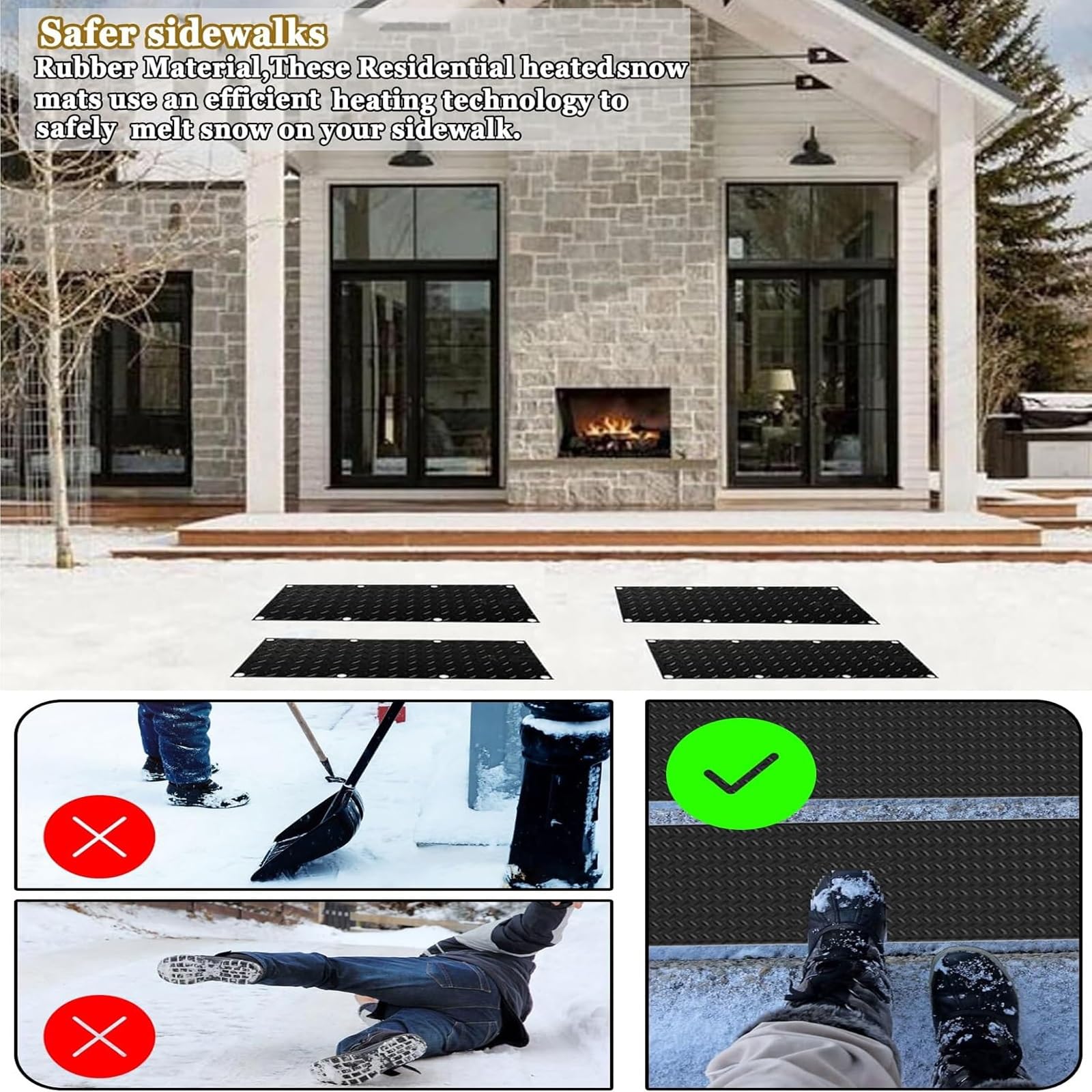 Lot de 5 tapis chauffants pour faire fondre la neige - 1/2/3/4/5 pièces - Tapis chauffant en caoutchouc antidérapant - Pour l'hiver et l'extérieur, l'escalier, la porte, l'allée, le toit (5