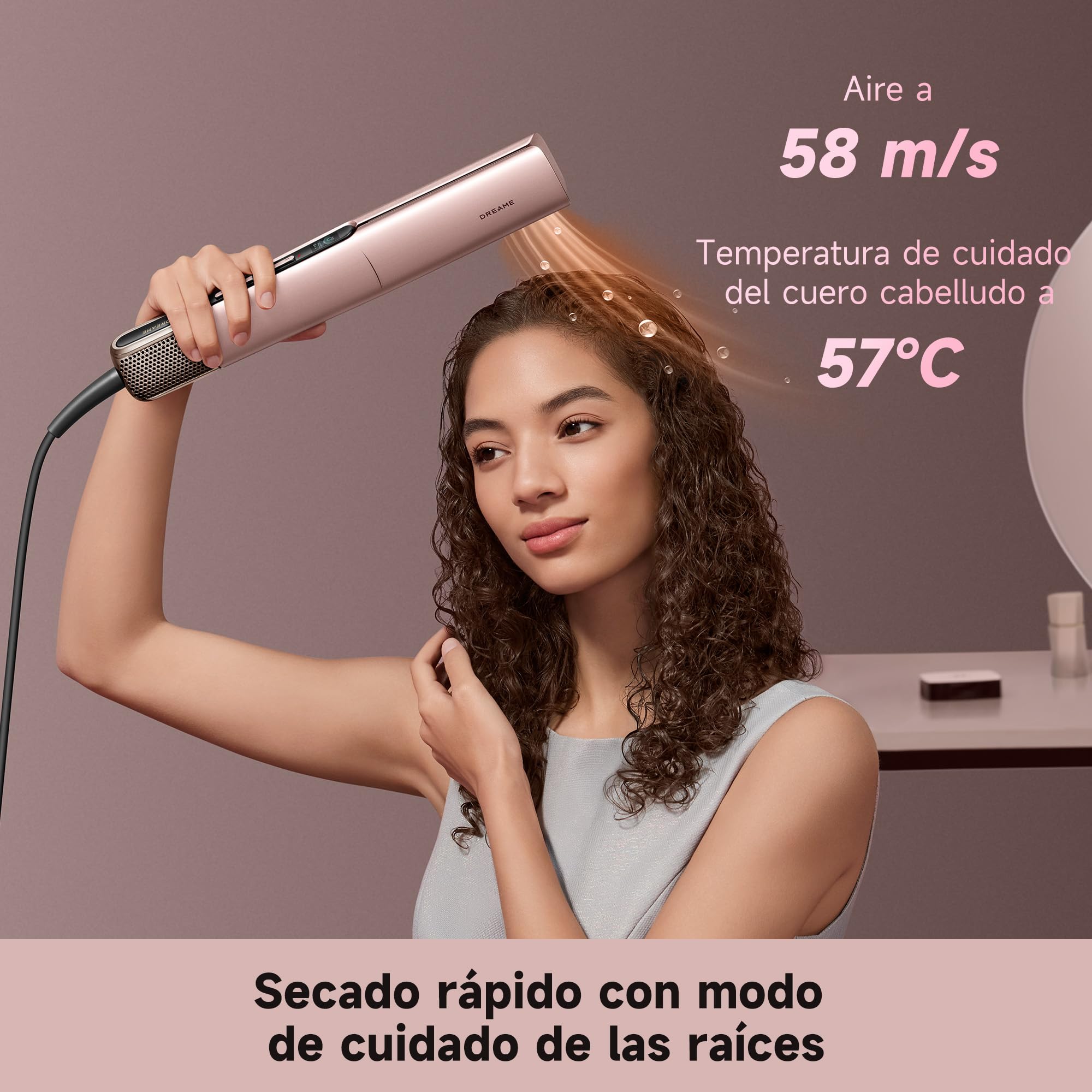 DREAME Aero Straight Pro Plancha Secador 2 en 1, Canal de Doble Flujo de Aire, Styling AI, Alisado Wet-to-Dry, Modo Cuidado Raíces 57°C, Triple Protección Cabello, Motor 110.000RPM, Pantalla Smart