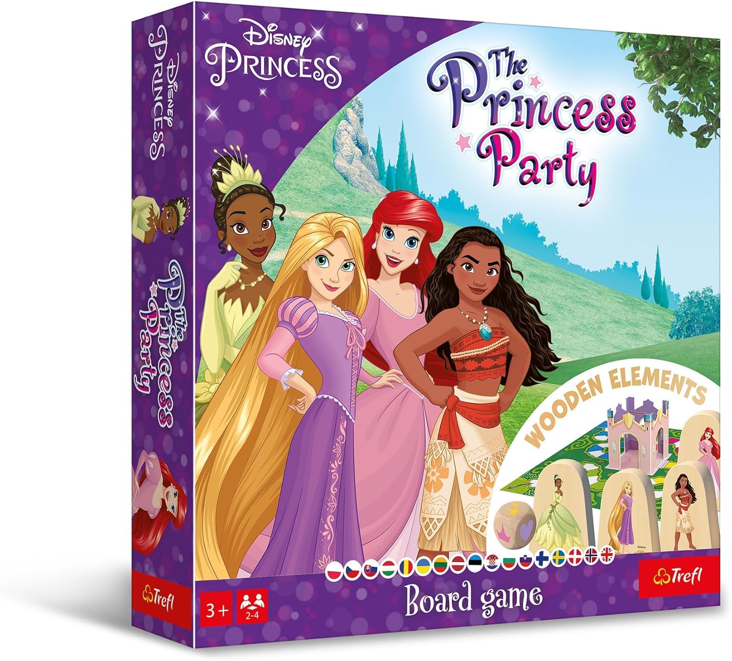 Trefl – The Princess Party, Disney Princess – Familienbrettspiel, Holzspielfiguren und Würfel, Bringen Sie die Prinzessinnen ins Schloss, Ein Spiel für die jüngsten mit Märchenfiguren, für Kinder ab 3