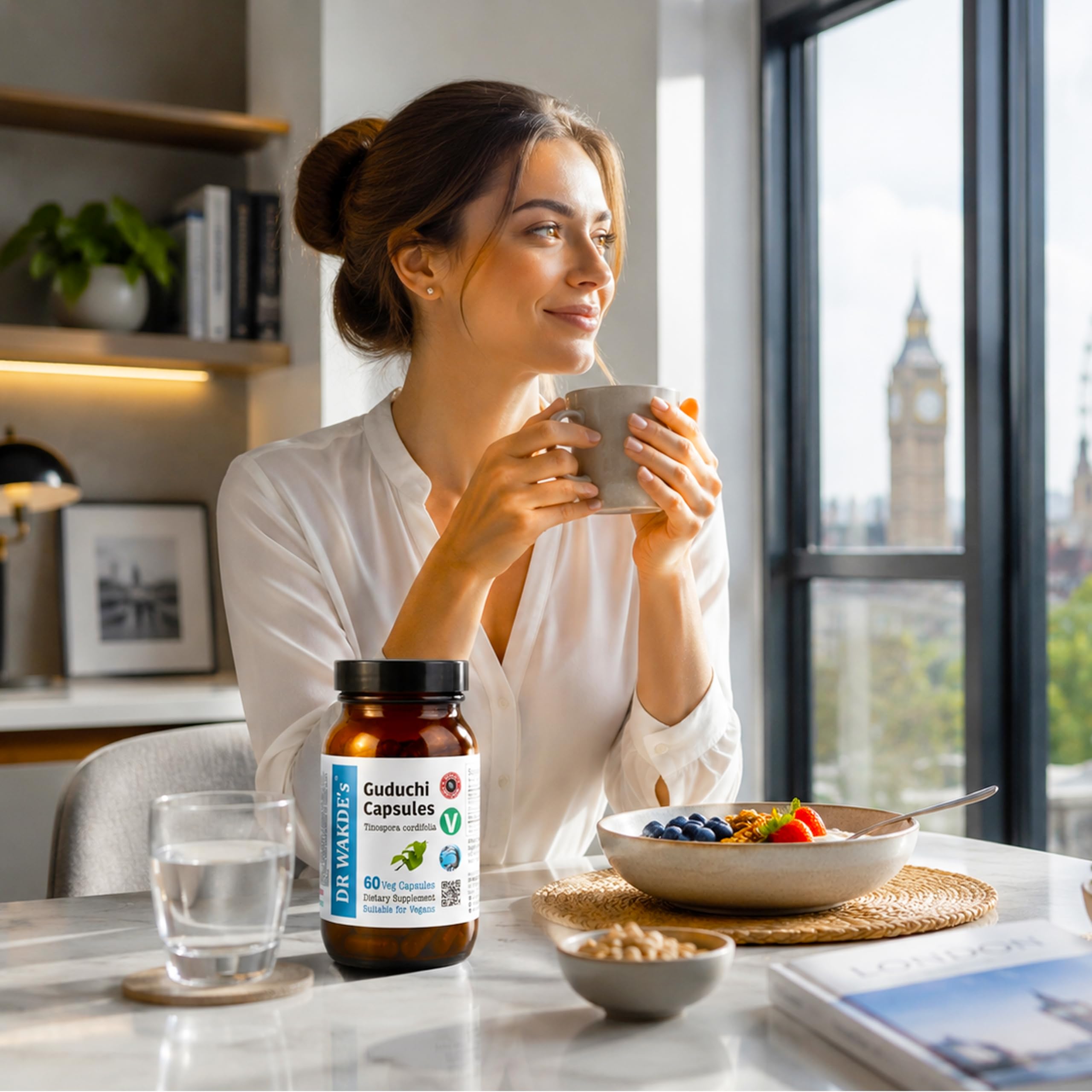 DR WAKDE'S Guduchi Kapseln – Giloy (Tinospora cordifolia) 500 mg | 60 Vegane Kapseln | Immunsystem & Wohlbefinden | 100% Reines Ayurvedisches Kräuterpulver | Ohne Zusatzstoffe | Vegan & Vegetarisch