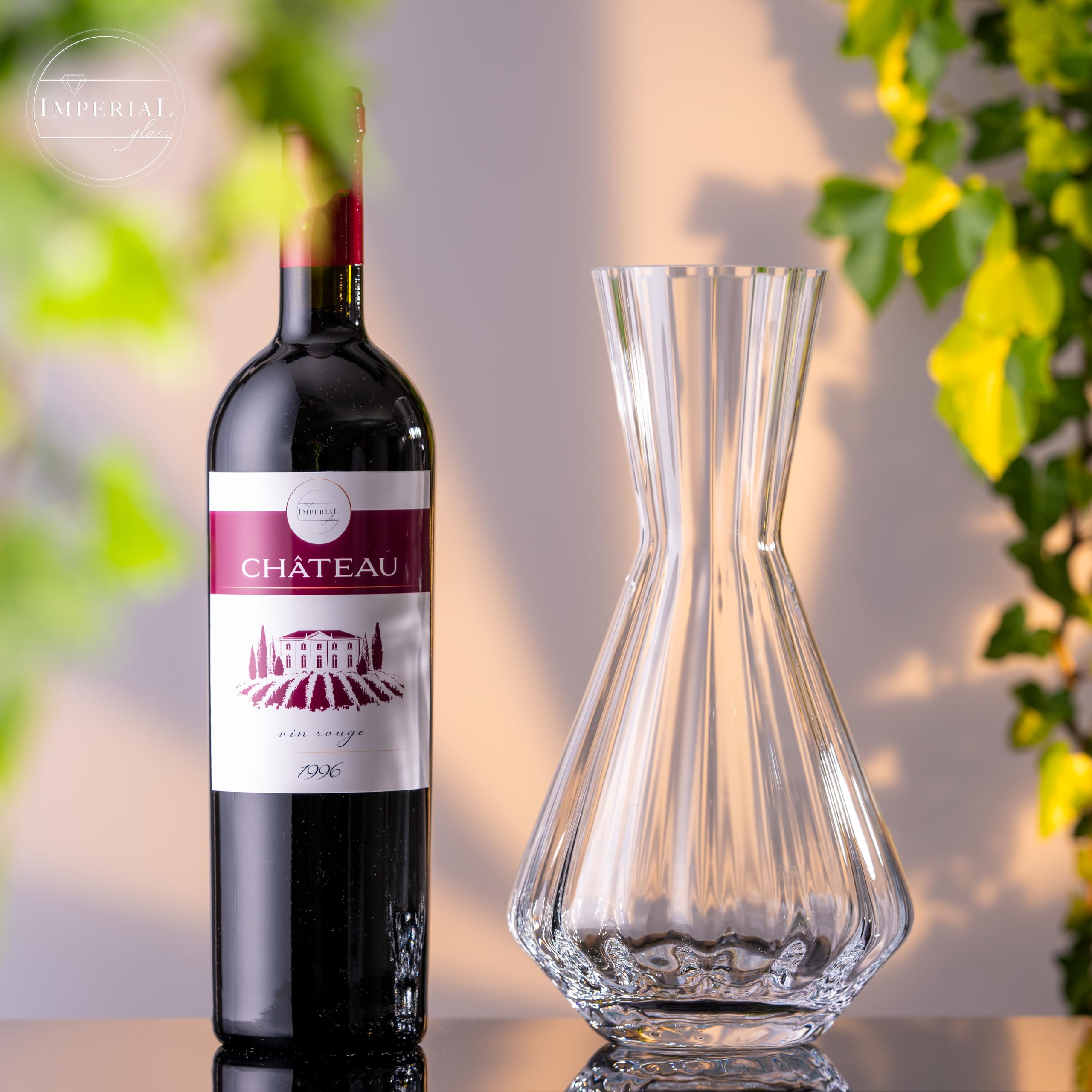 Lot de 2 carafes à vin 1200ml – Carafe en verre cristallin artisanale avec aspect ondulé – Carafe à vin rouge série "Cali/London"