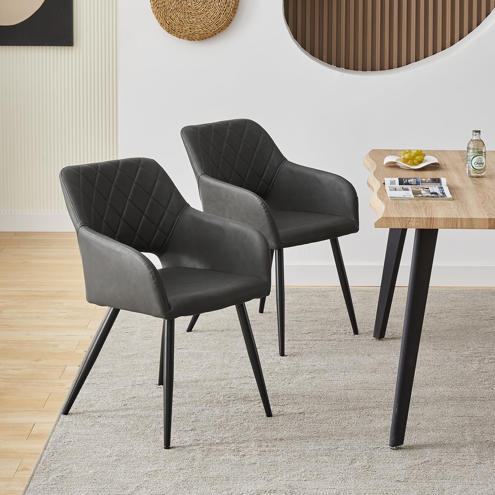 Set 4 Sedie Da Pranzo In Pelle Sintetica - Moderne Con Gambe In Metallo, Grigio - Foto 7