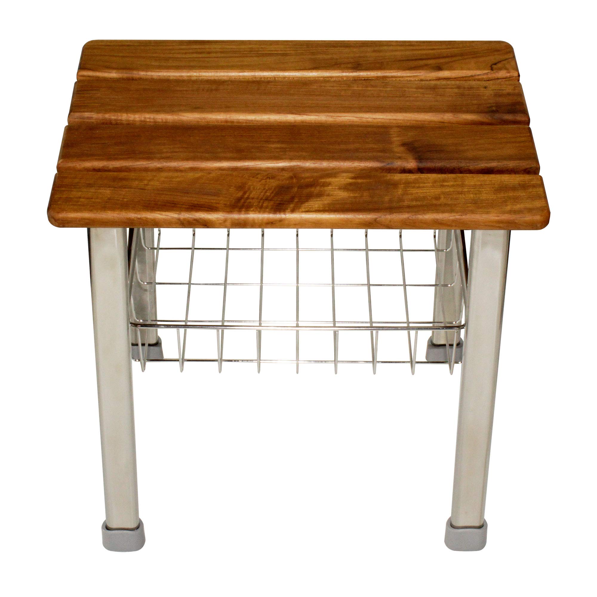 @tec Duschhocker aus Teakholz, Badhocker stabil, Duschsitz mit Stauraum, Duschstuhl, Duschhilfe für Senioren, Alter, Schwangere – rutschfest