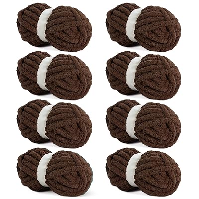 Hombys Dark Coffee Chunky Chenille Yarn for Crocheting and Knitting, Super Bulky Thick Fluffy Yarn for Hand Knitting Blanket, Soft Plush Yarn, 12 Jumbo Pack (27 yds, 8 oz Each Skein)