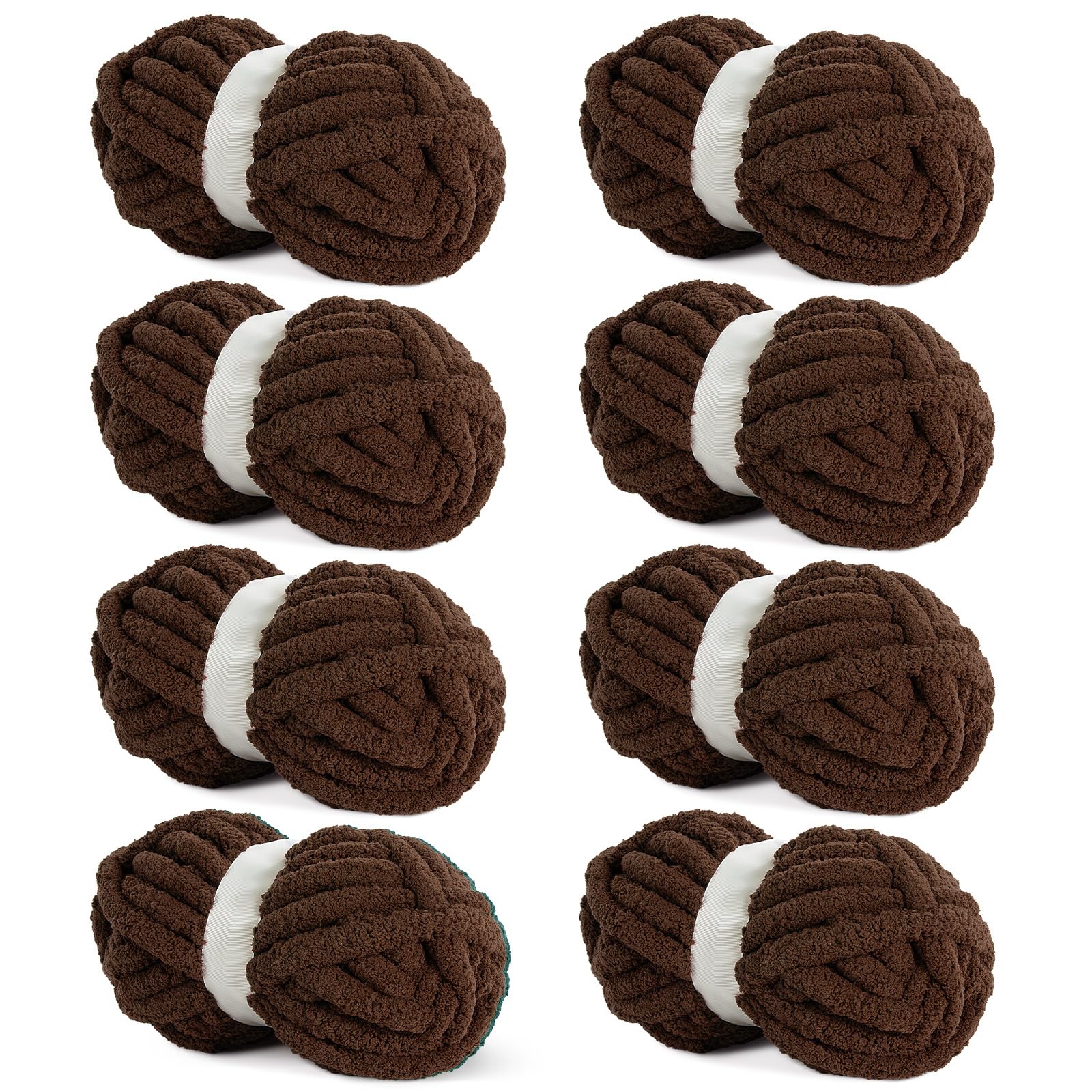 HOMBYS Dark Coffee Chunky Chenille Yarn for Crocheting, Bulky Thick Fluffy Yarn for Knitting,Super Bulky Chunky Yarn for Hand Knitting Blanket, Soft Plush Yarn, 8 Jumbo Pack (27 yds,8 oz Each Skein)OEKO-TEX STANDARD 100