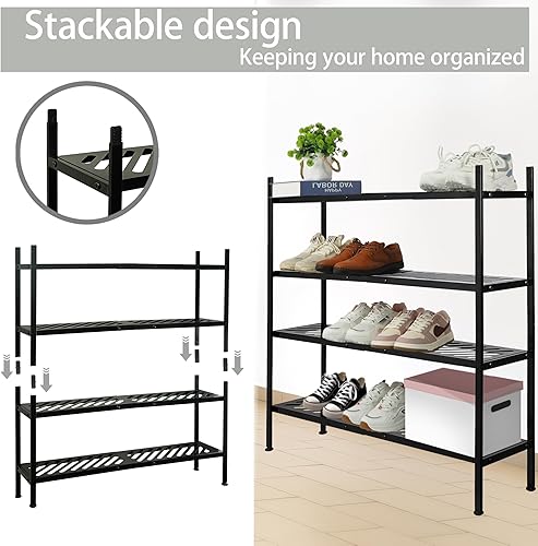 Miniatura 6 de Shoe Rack - Metal Shoe Organizer 2 Tier Shoes Shelf Storage, 35 Inches Stackable Long Show Stand Holder for Closet, Entryway, Garage, Floor, Door