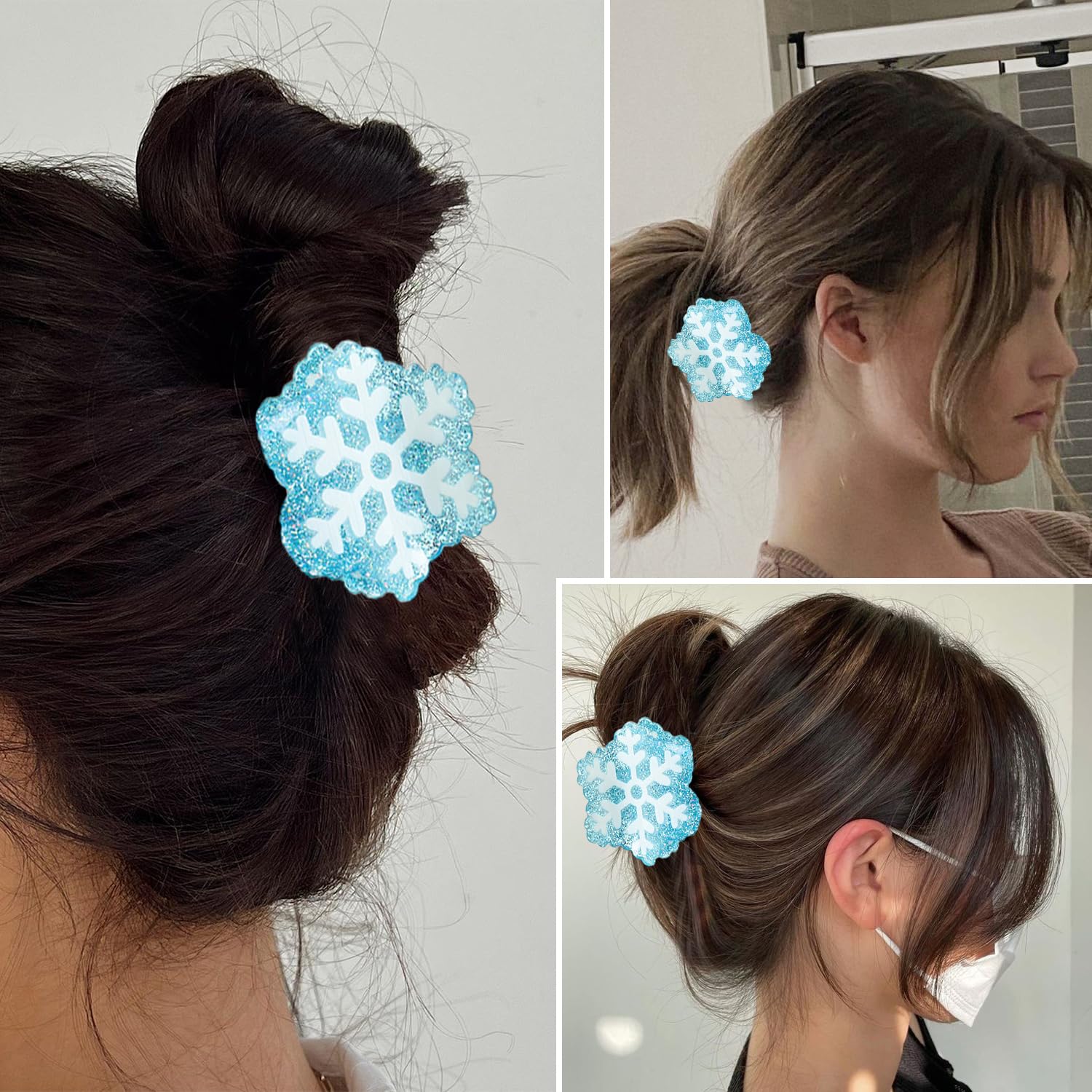 2Pcs Christmas Hair Claw Clips for Thin Hair Blue Winter Snowflake Hair Accessories New Year Holiday Small Claw Clips Xmas Hair Barrettes Shark Clip for Women Hair Styling Accessories - Image 3