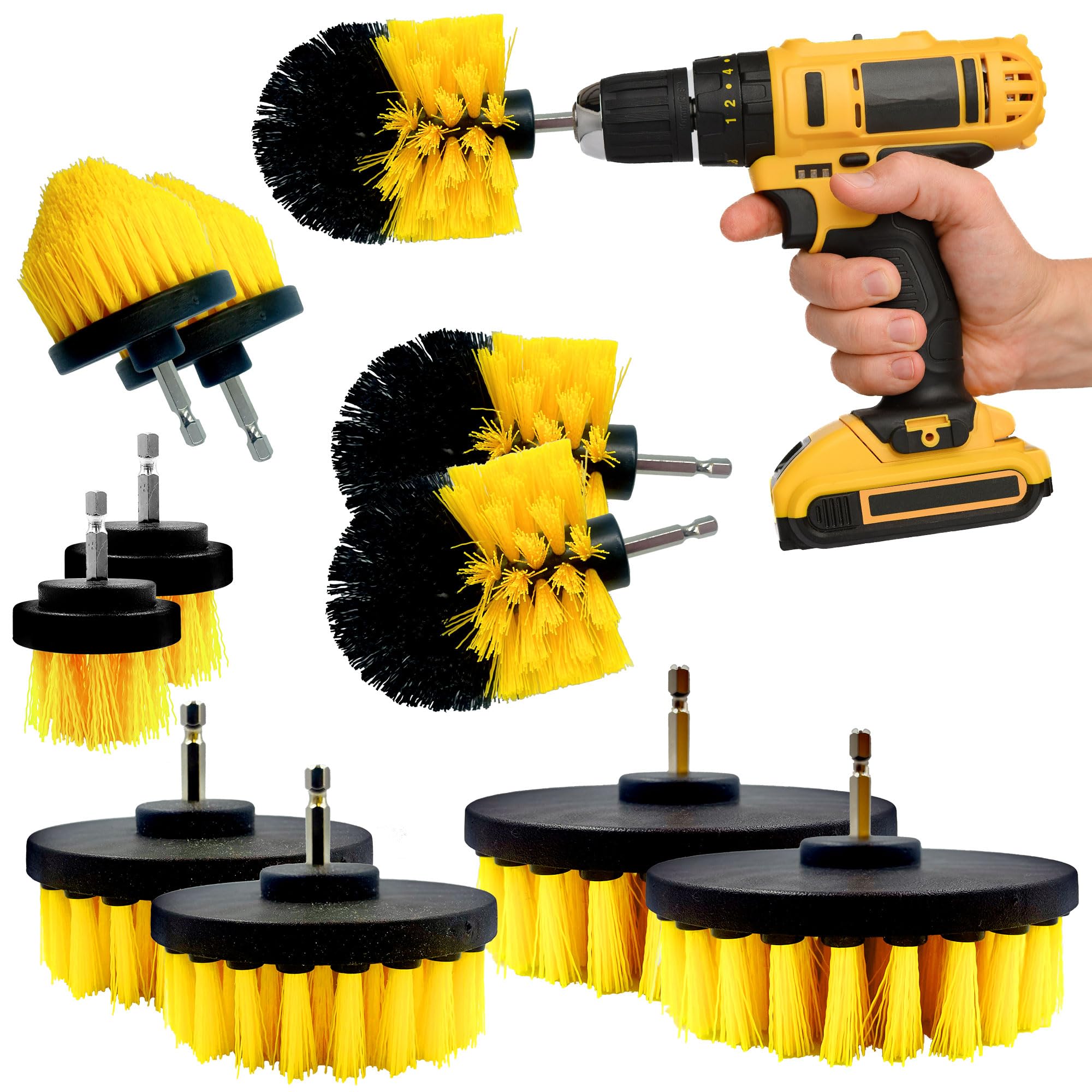 Tdbs The Dustpan And Brush Store Pack Of 10 Drill Brushes For Cleaning - 5 Plastic Drill Brush Set For Carpet, Tub, Sink, Bathroom, Shower, Car - Drill Brush Attachment As Grout Cleaning Brush, Carpet (Pack Of 10)