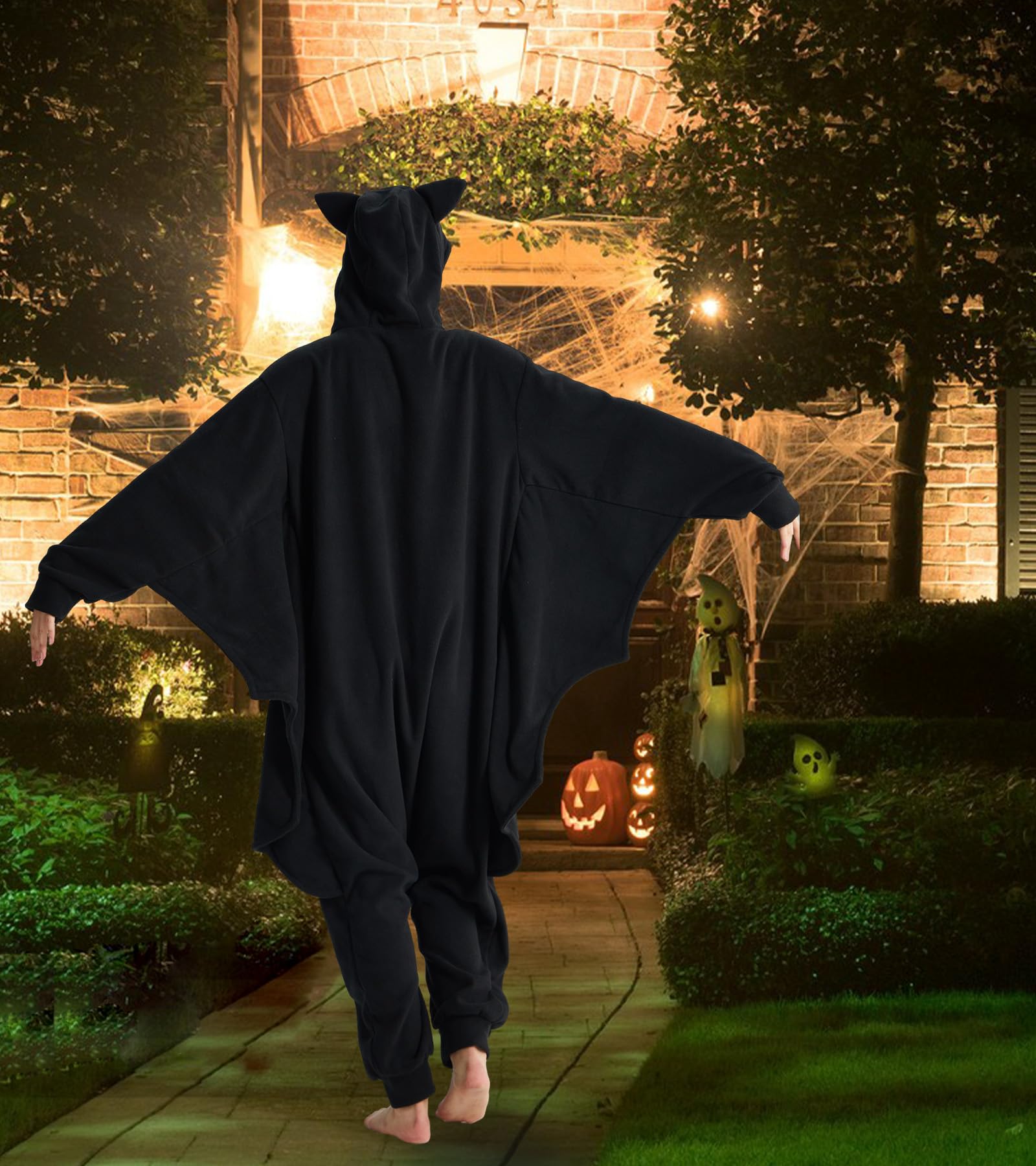 Dodheah Murciélago Pelele Adulto Pijamas de Halloween Negro Animal Cosplay Costume Pijama de Una Pieza para Mujeres Hombres