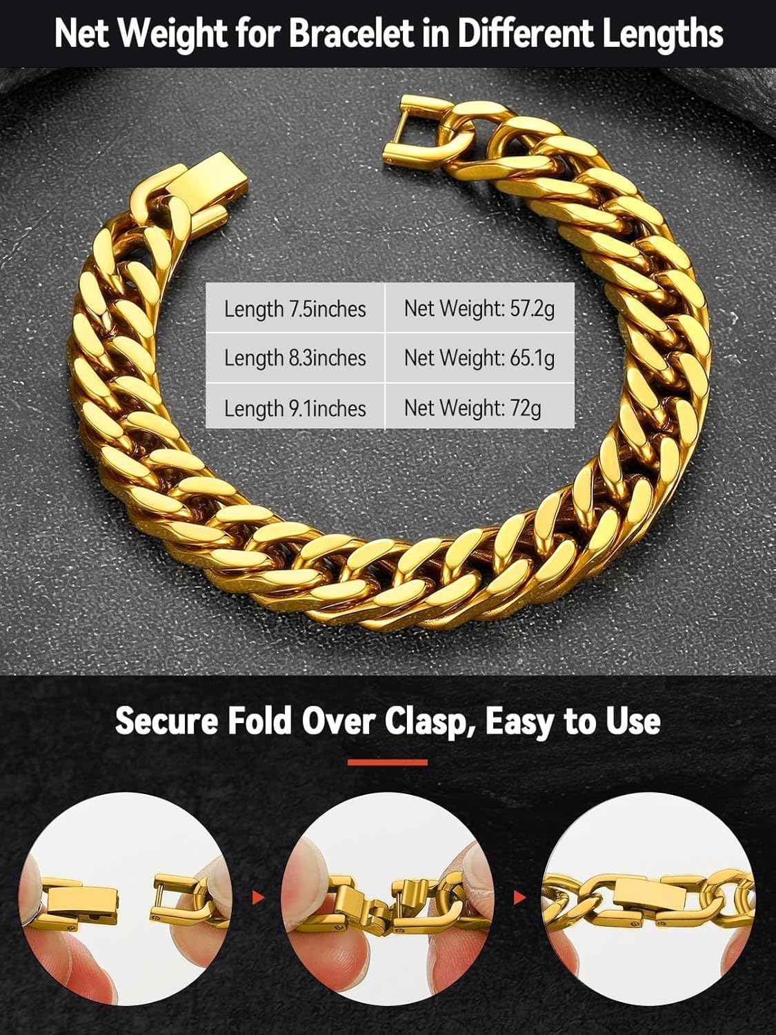 FaithHeart Stainless Steel Cuban Link Bracelet for Men, Gold Plated/Black/Silver Mens Chain Bracelet 8/12/17mm Width, 7.5/8.3/9.1 Inch Length Sturdy Wrist Bracelets Hip Hop Jewelry, with Gift Box - Image 6