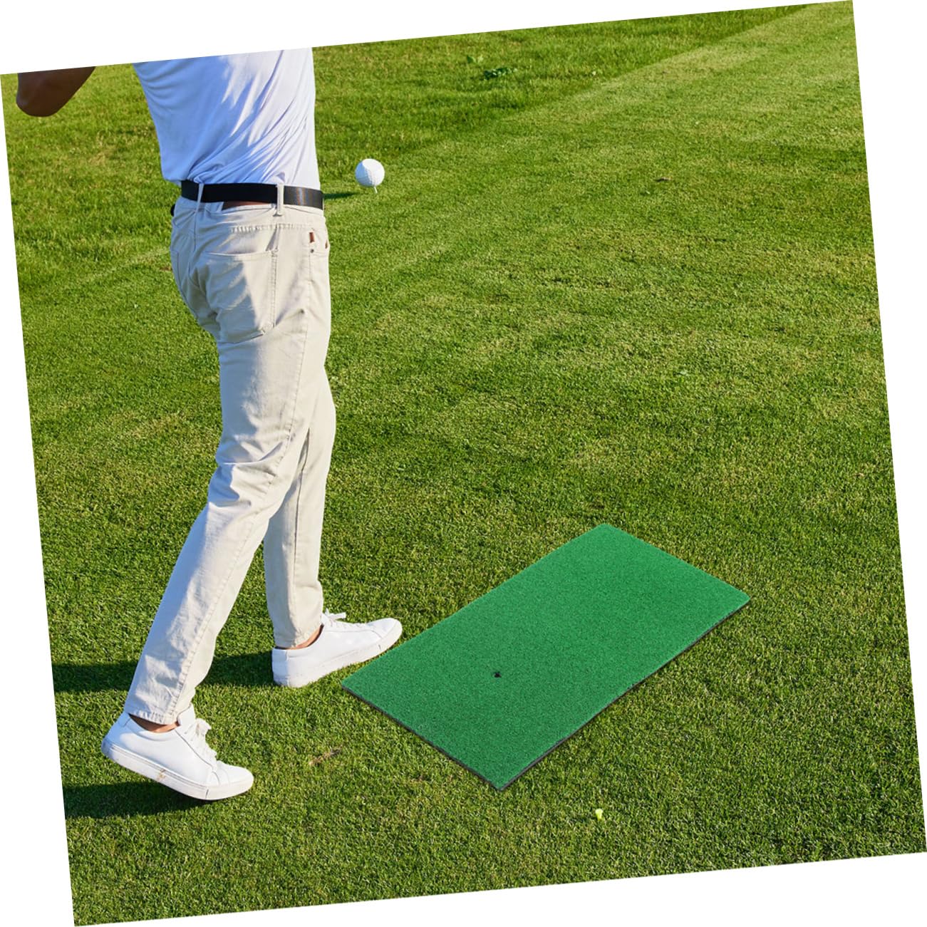 BRIGHTFUFU 2-Piece Golf Practice Mat Set Real Turf Surface for Indoor Golfing Portable Swing Mat for Beginners Pros