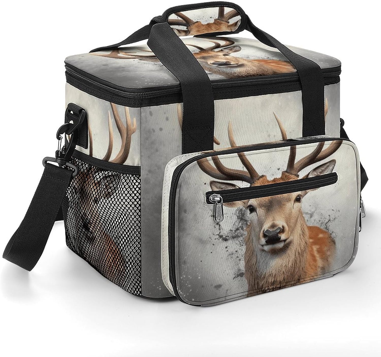 Camping Ice Pack, Animal Deer Print Cooler Bag, 22.5L Large Capacity Insulated Lunch Tote Bag for Outdoor, Picnic, BBQ, Travel, Work