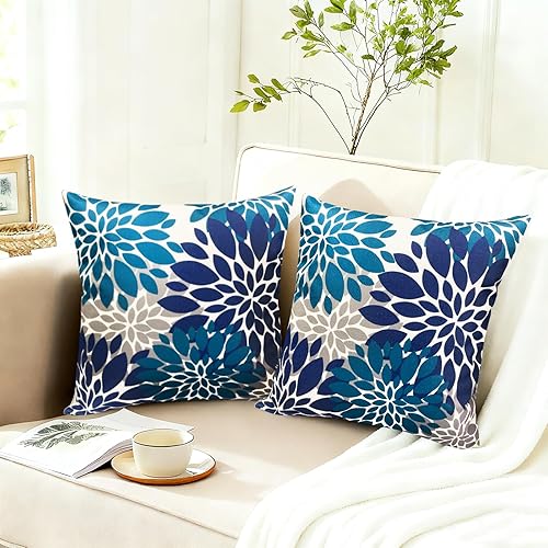 Miniatura 4 de Juego de 2 fundas de almohada decorativas azules de 18 x 18 pulgadas, fundas de almohada para sofá, sala de estar, exterior, funda de almohada