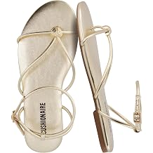 CUSHIONAIRE Tory Strappy Flat Sandals for Women, Toe Ring Sandals with Adjustable Buckle Ankle Strap, Wrap Style