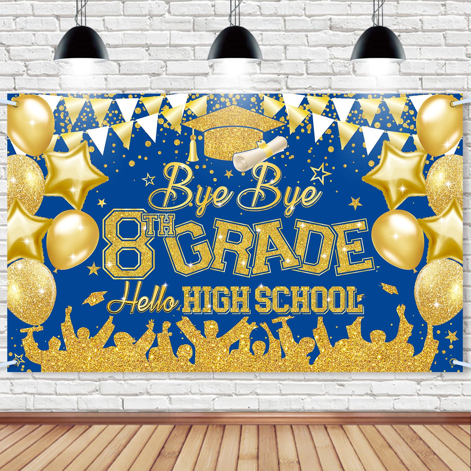8th Grade Graduation Photo Backdrop, 45.3’’ x 70.8’’ Bye Bye 8TH Grade Hello High School Photo Booth Props Background, 8th Graduation Party