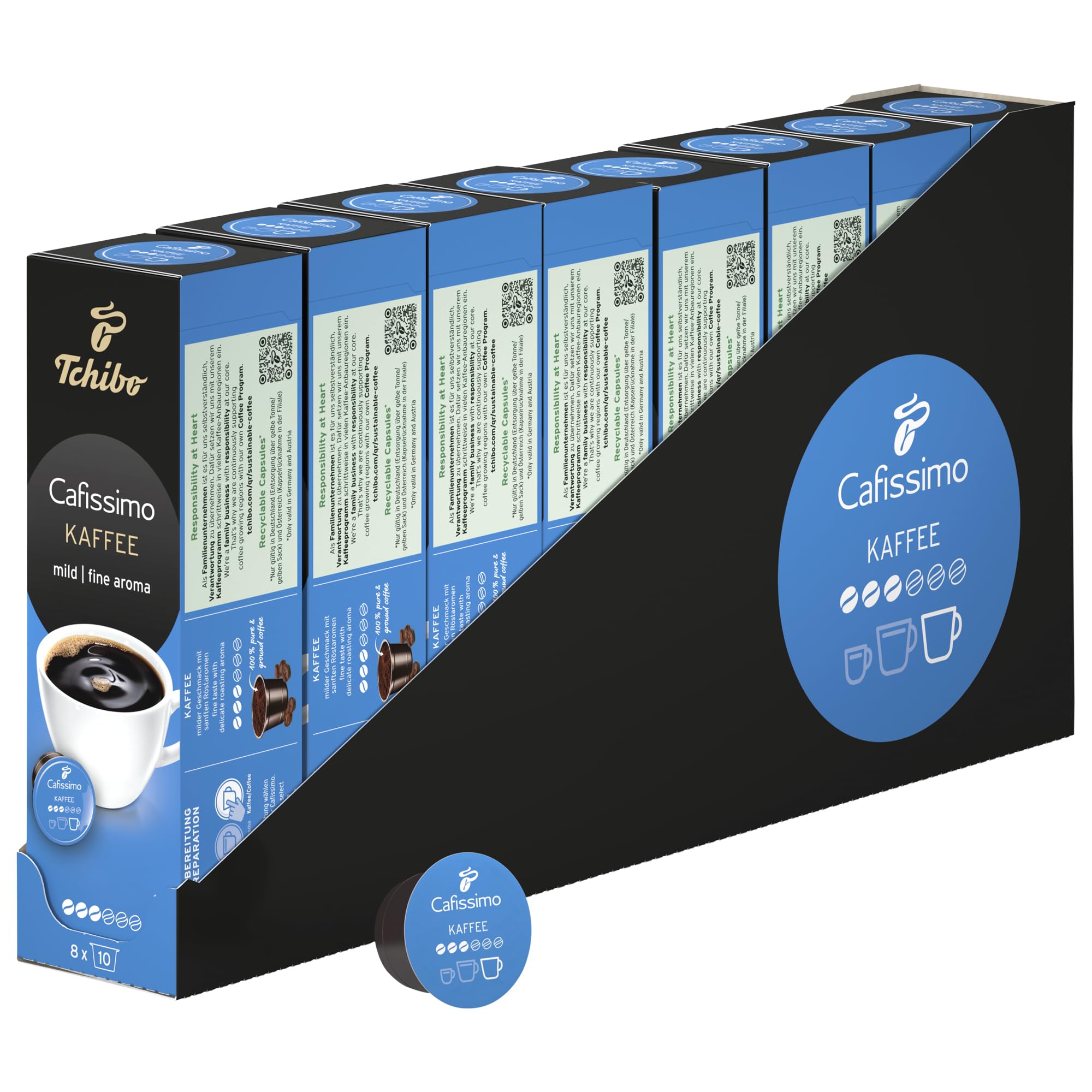 Tchibo Cafissimo Vorratsbox Kaffee Filterkaffee mild Kaffeekapseln, 80 Stück – 8x10 Kapseln (Kaffee, mild mit sanften Röstaromen), nachhaltig & fair gehandelt