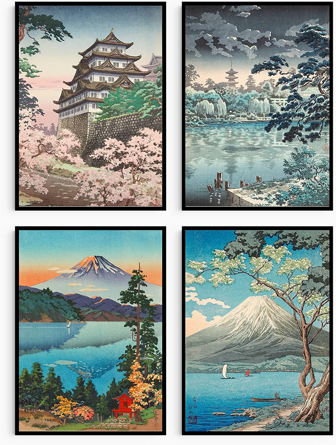Japanese Set Of 4 Vintage Style Art Japanese Aesthetic Art Traditional ...