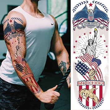 8 Sheets Fourth of July Temporary Tattoo Sleeve for Adult Women Men