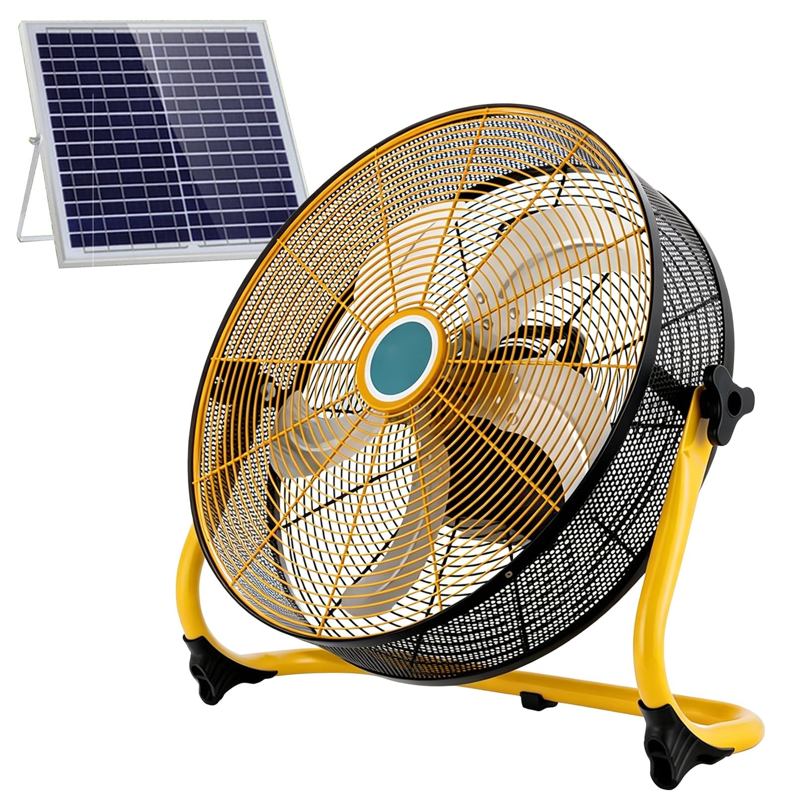 Ventilador Solar Potente, Ventilador con Placa Solar y Batería 8000mAh, 12 Velocidades Metal, Inclinación 90°