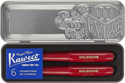 Moleskine x Kaweco, juego de pluma estilográfica y bolígrafo, punta mediana/punta de 0.039 in, rojo con tinta azul Rojo -,Azul,Negro