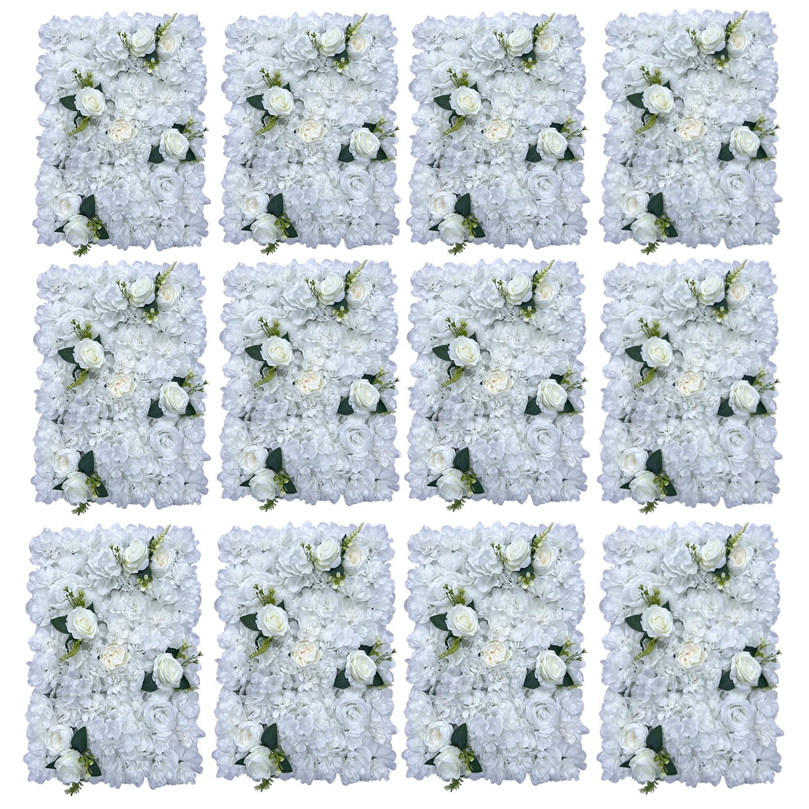 GOUZIBHD Silk Flower Panels Faux Flower Wall Mat,23.6 x 15.7 Inch Artificial Flower Wall Panel for Photo Background Home Wedding Party,Decorative Hydrangea Flower Panels Wall(Size:12PCS)
