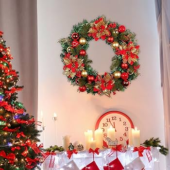 Amazon.co.jp: PEWETE クリスマスリース クリスマス花輪 玄関 庭園