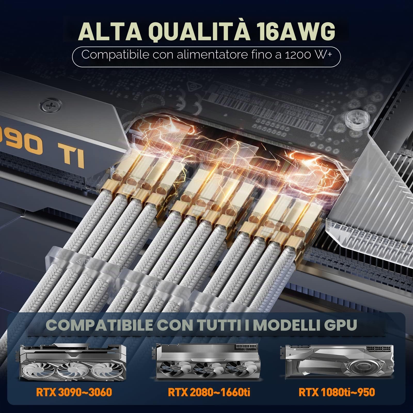 AsiaHorse Cavo di prolunga di alimentazione da 16 AWG con spina trasparente, 1 x 24 pin M/B/2 x 8 pin (4 + 4) EPS, 3 x 8 pin (6 + 2) PCI-E 30 cm bianco