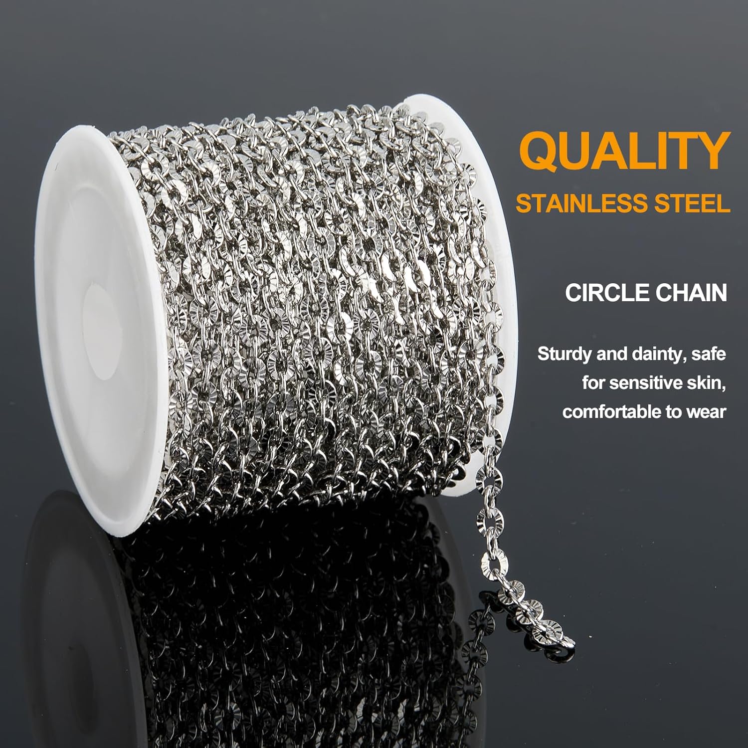 KYUNHOO 5 Meters Flat Circle Chain Roll Silver Jewelry Chains for Making Jewelry Stainless Steel Chain Bulk Thin Cable Chains Sunflower Texture Chain for Crafts Making - Image 3