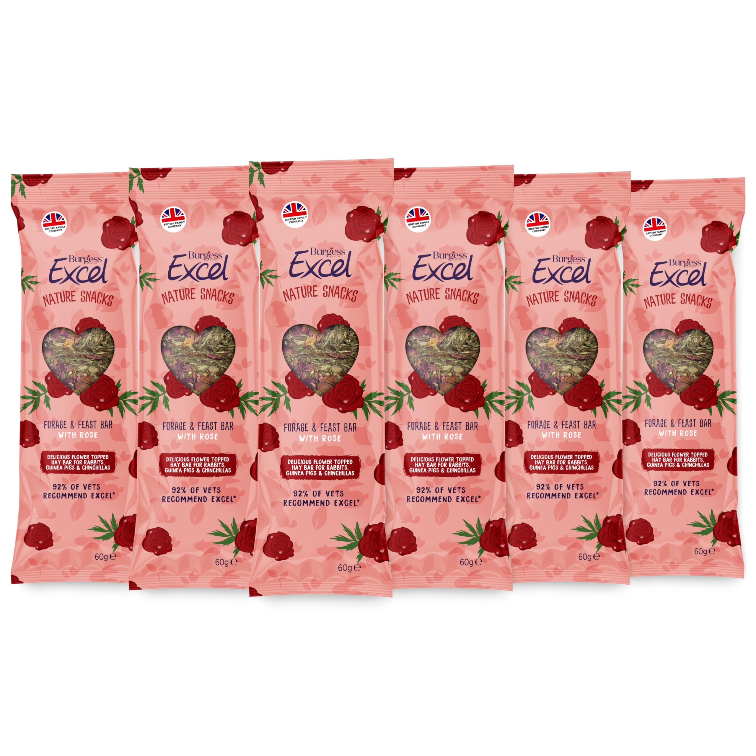 Burgess Excel Forage & Feast Hay Bar with Rose, 360g – Hay Bar Treat for Rabbits & Guinea Pigs – Natural Snack Topped with Rose (Pack of 6)