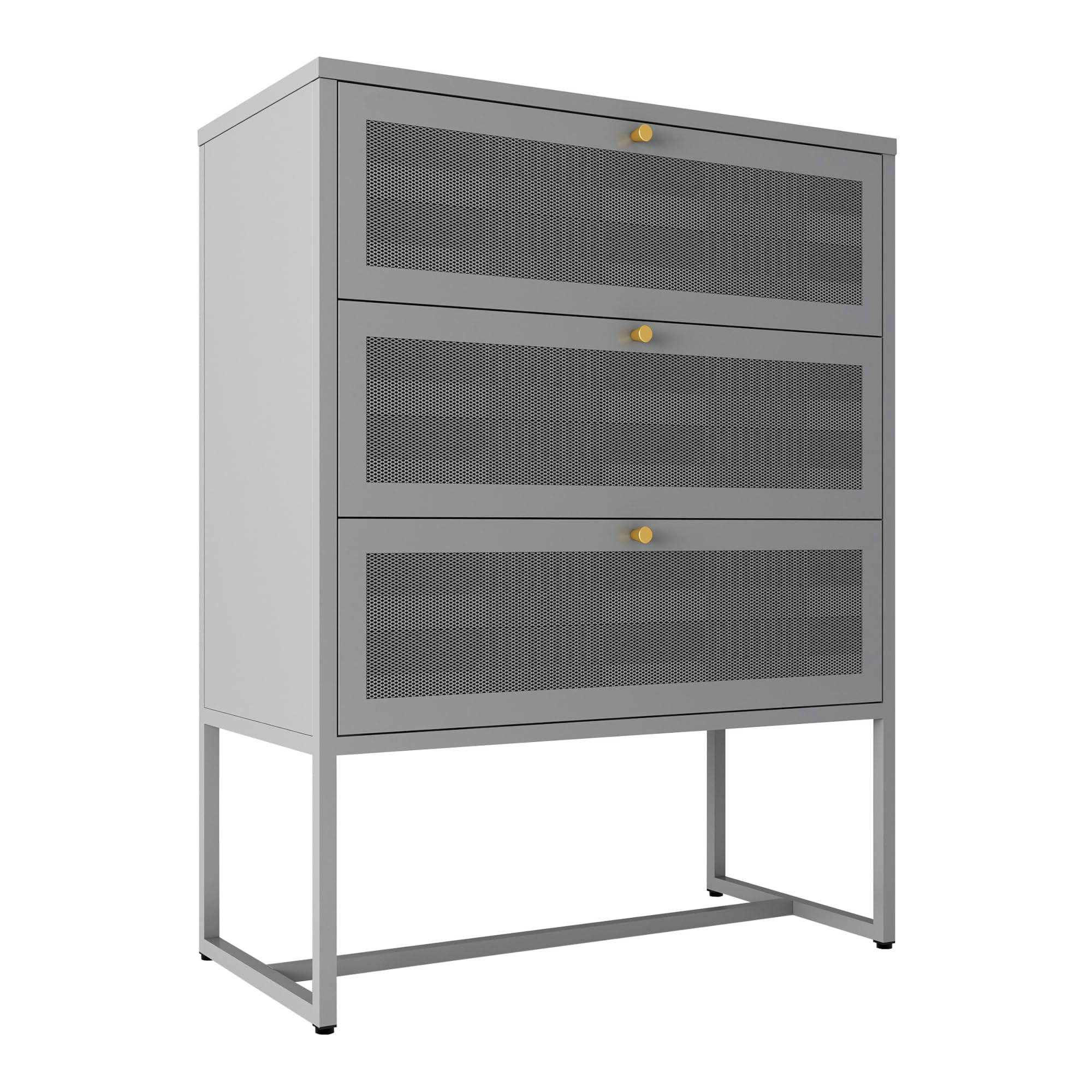 [en.casa] Büroschrank Sund mit 3 Schubladen Aktenschrank Schubladenschrank Wohnzimmerschrank 105 x 80 x 40 cm Mehrzweckschrank Metallschrank Stahl Sideboard Kommode Grau