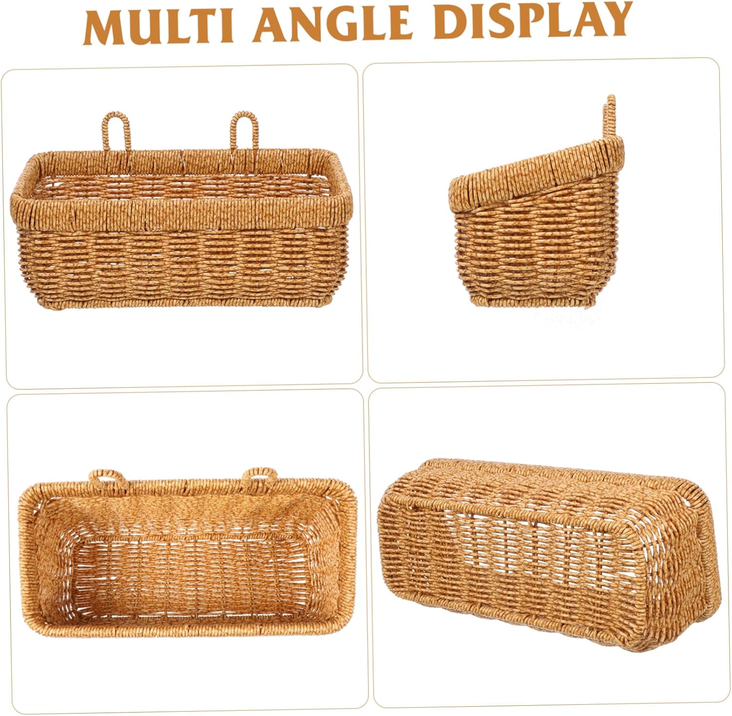 VALICLUD No Drill Wall Hanging Basket for Kitchen Storage Large Woven Rattan Organizer for Garlic Ginger Onions and Eggs Rustic Hanging Fruit Basket with Adhesive Hook Kitchen Space Saver