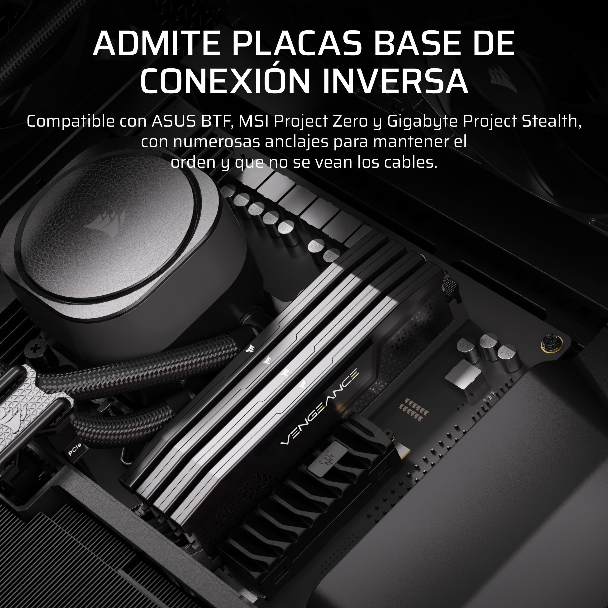 CORSAIR Frame 5000D Wood RS Caja de PC ATX de Semitorre – Negro/Nogal | Panel de Flujo de Aire de Madera Maciza, 3 Ventiladores Preinstalados, Personalización Modular, Brazo Anticaída GPU