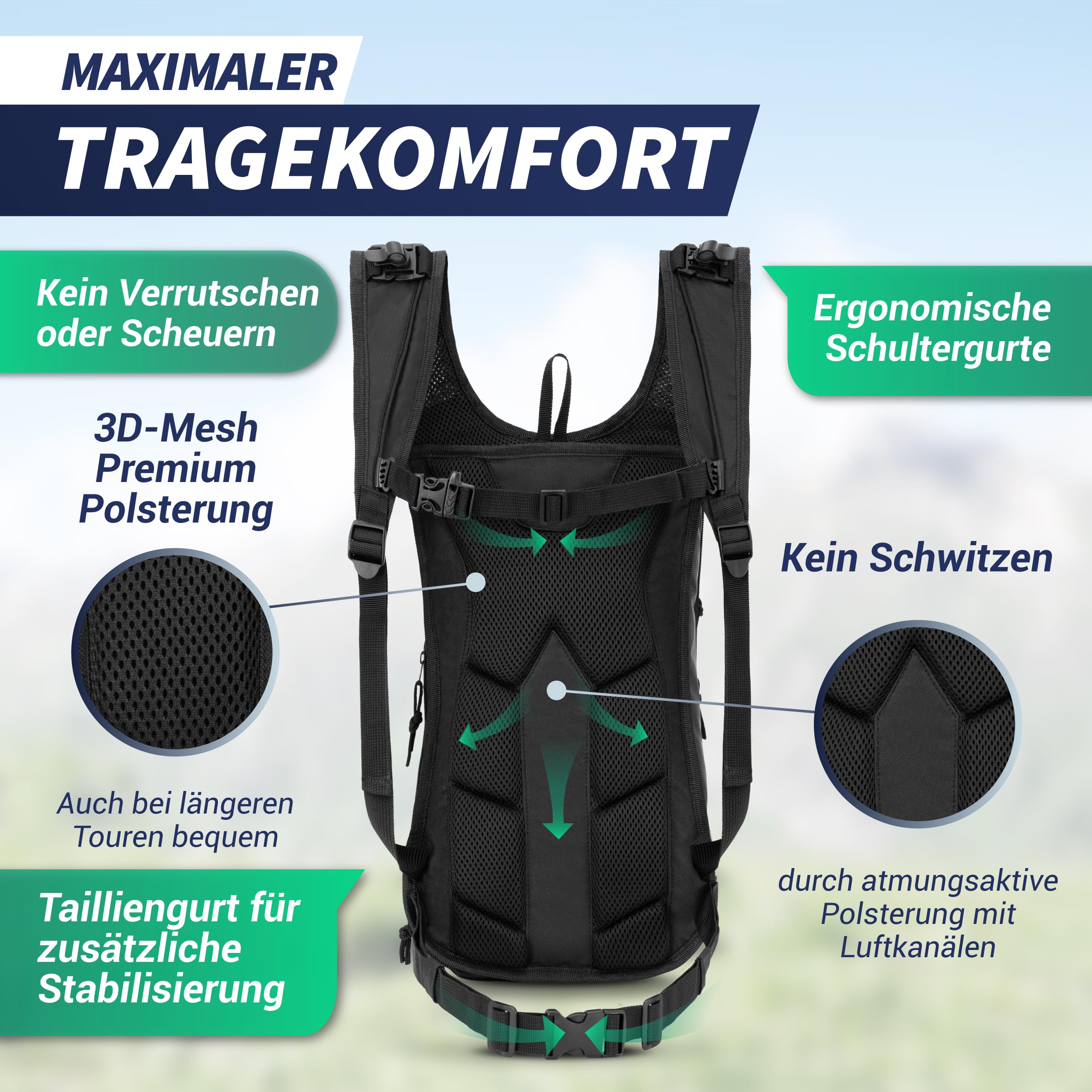 SASMO® Fahrradrucksack & Skirucksack 6L / 8L / 10+3L / 14+3L mit Thermofach, Helmnetz & Regenschutz | Ultraleicht - MTB Rucksack Herren & Damen | Kleiner Fahrradrucksack Herren & Damen