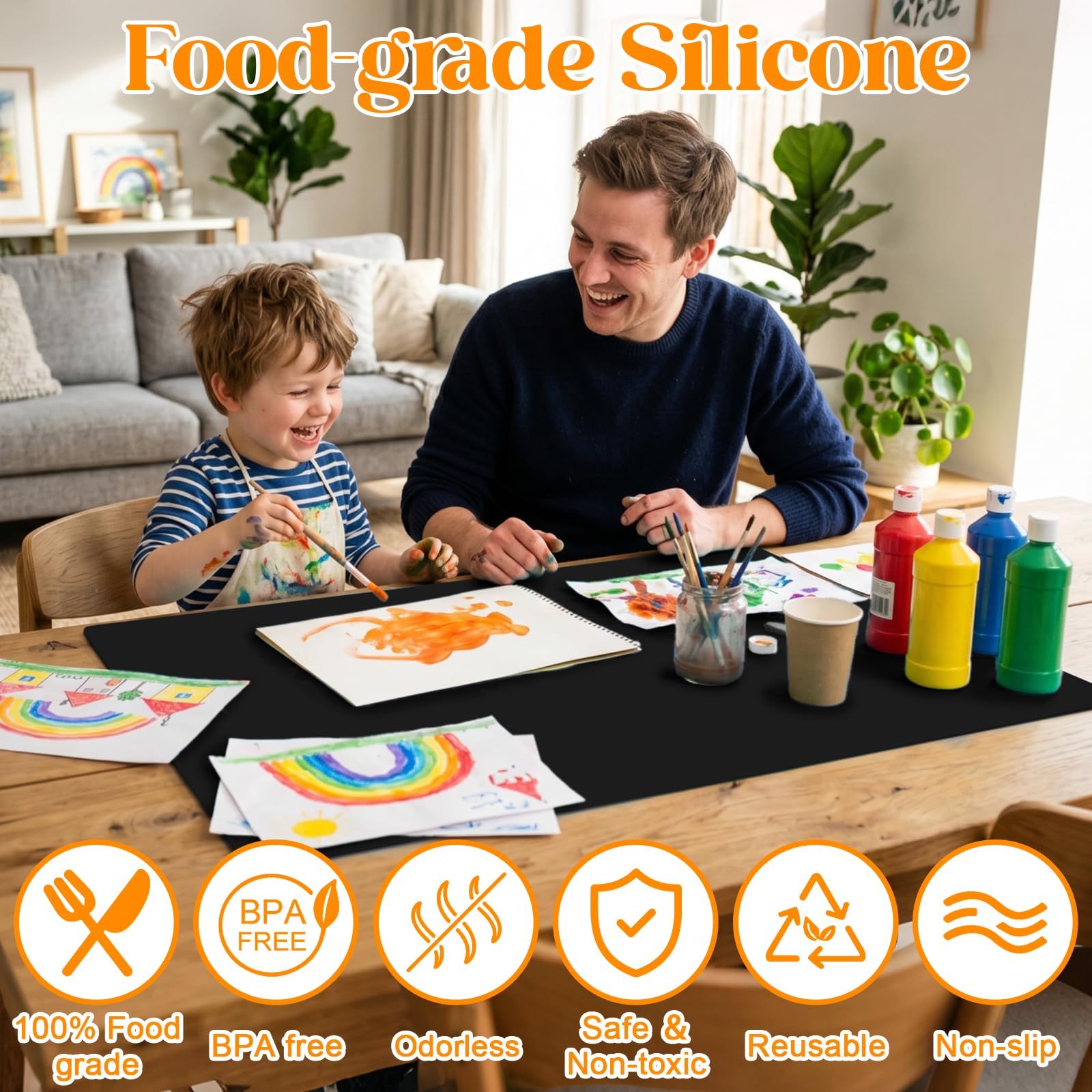 Tappetino in silicone, grande, antiscivolo, 70 x 50 cm, tappetino da dipingere per bambini, lavabile, tappetino da forno in silicone resistente al calore, come tovaglietta, sottopiano di lavoro