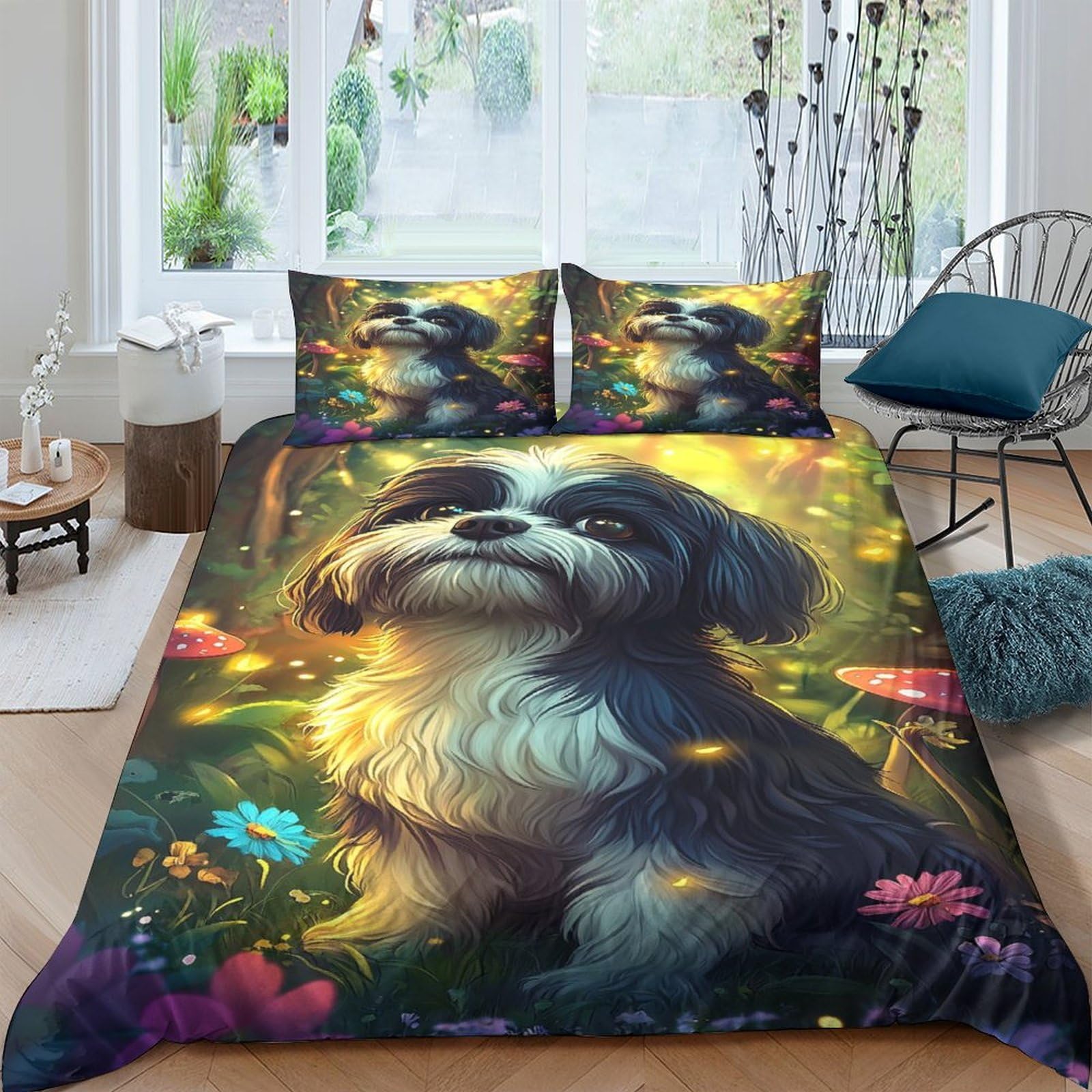 Ctjqhvkz Style-4 3D Printed Puppy In Forest Fitted Sheet Microfiber Soft Non-Slip Bed Cover Machine Washable Bedroom Decor Single（135X200cm）