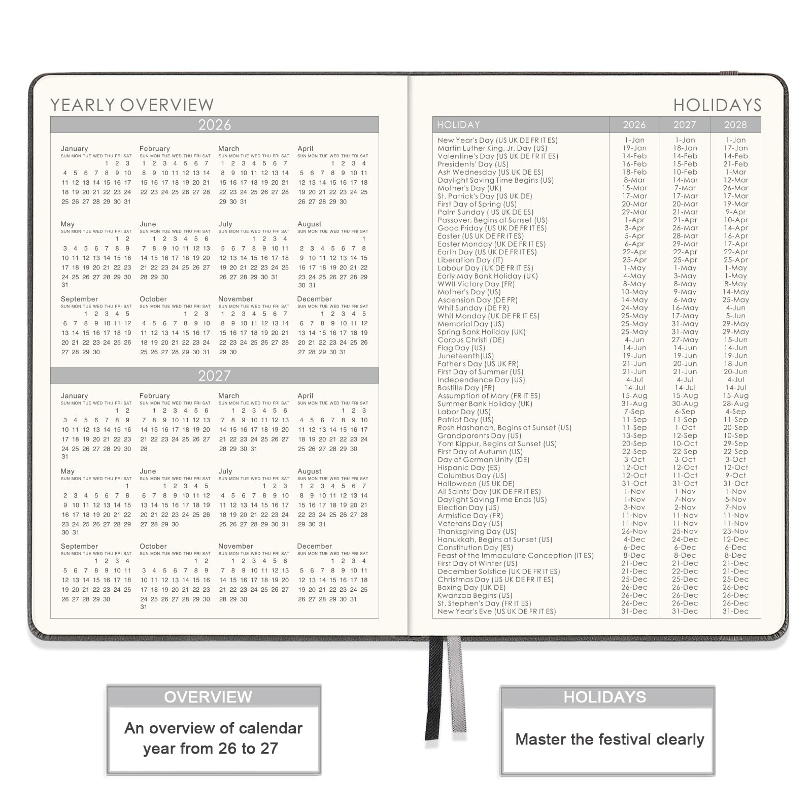 Afsprakenboek 2026 - 2026 agenda van januari 2026 - december 2026, A4 weekoverzicht afsprakendagboek 2026, uurplanner 2026 in 15 minuten tijdvakken, met zachte lederen hoes, 21,8 x 29 cm, kleurrijke