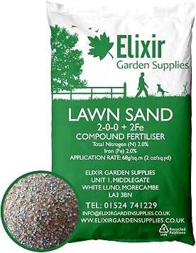 Elixir Gardens Lawn Sand 2-0-0+2 Fe 20kg Bag Treats over 280 sq.m