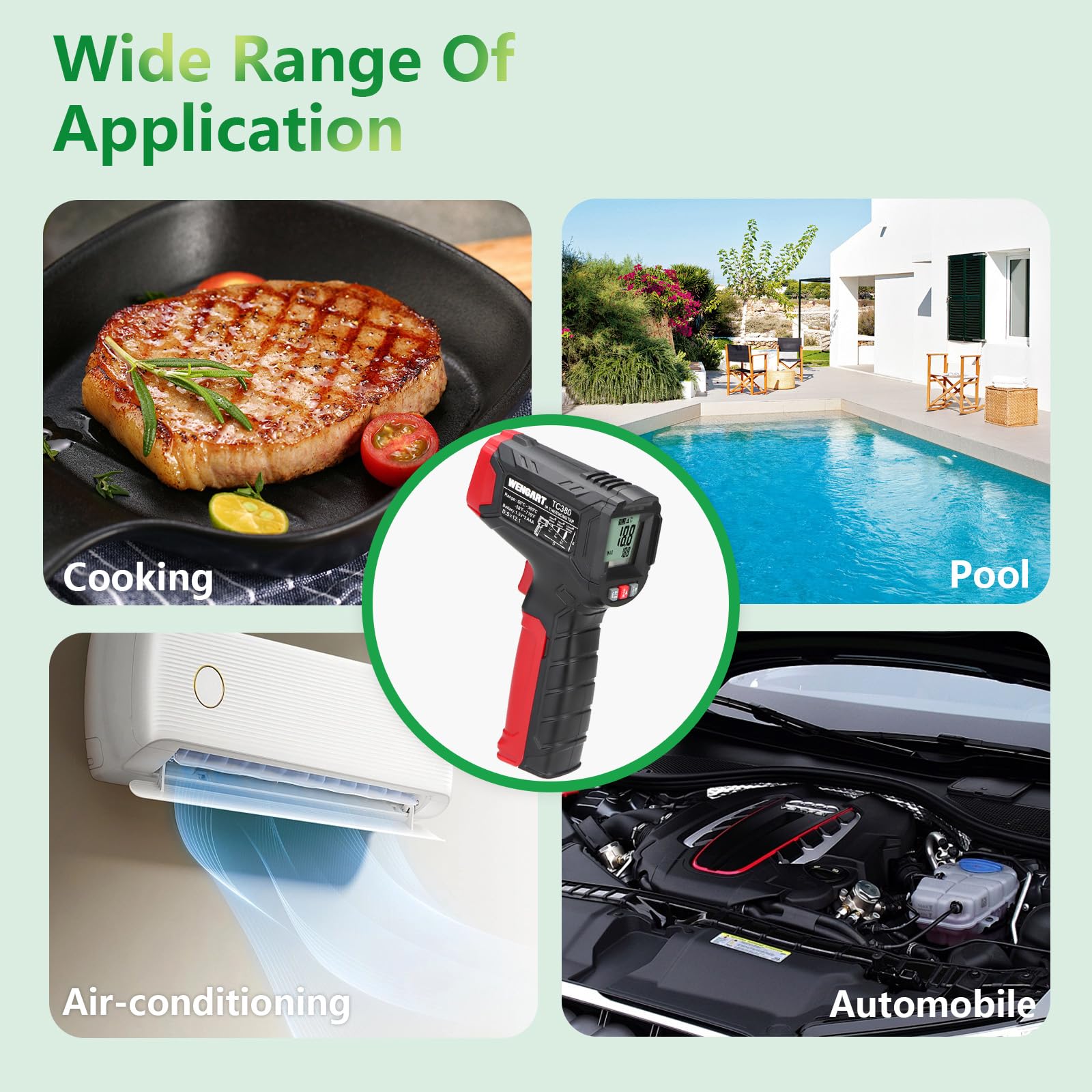 Wengart Termometro a infrarossi WG380 -30°C a 380°C laser portatile senza contatto