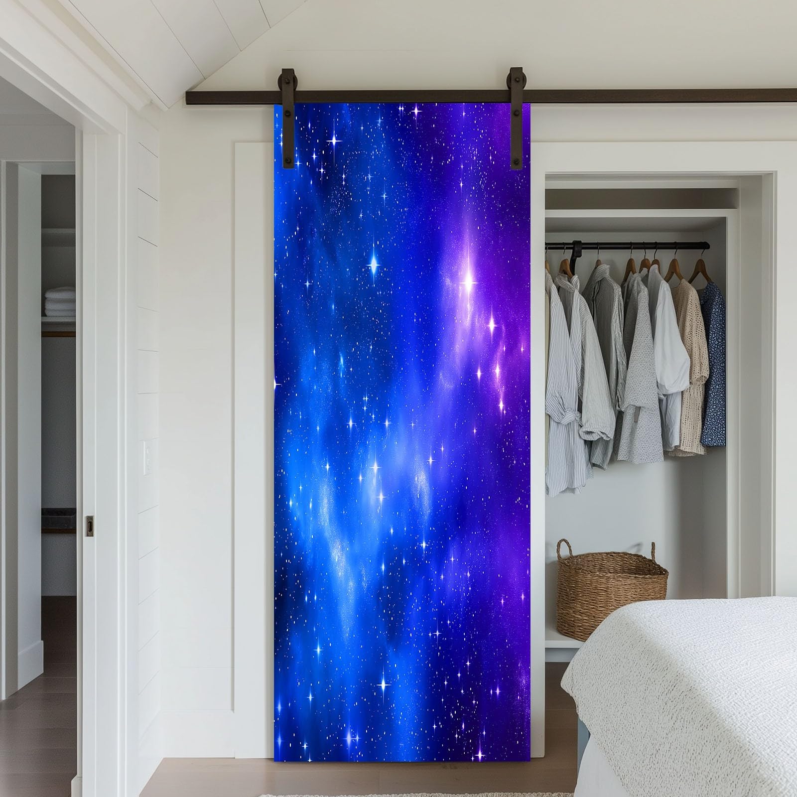 Tapeta na drzwi 3D, samoprzylepna, migoczące gwiaździste niebo, plakat na drzwi, styl fantasy, wodoodporna, zdejmowana folia na drzwi, fototapeta, obraz ścienny do salonu, sypialni, 95 x 215 cm (szer