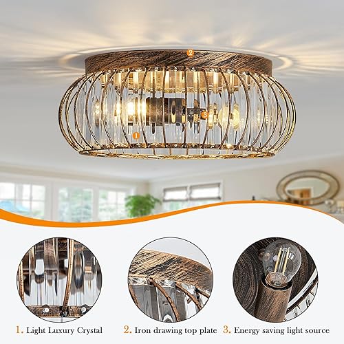 Miniatura 3 de Modern Celing Light Crystal Oil Rubbed Bronze Flush Mount Fixture 3 Light Ceiling Chandelier for Hallway Bedroom Bathroom Foyer Living Room Dining