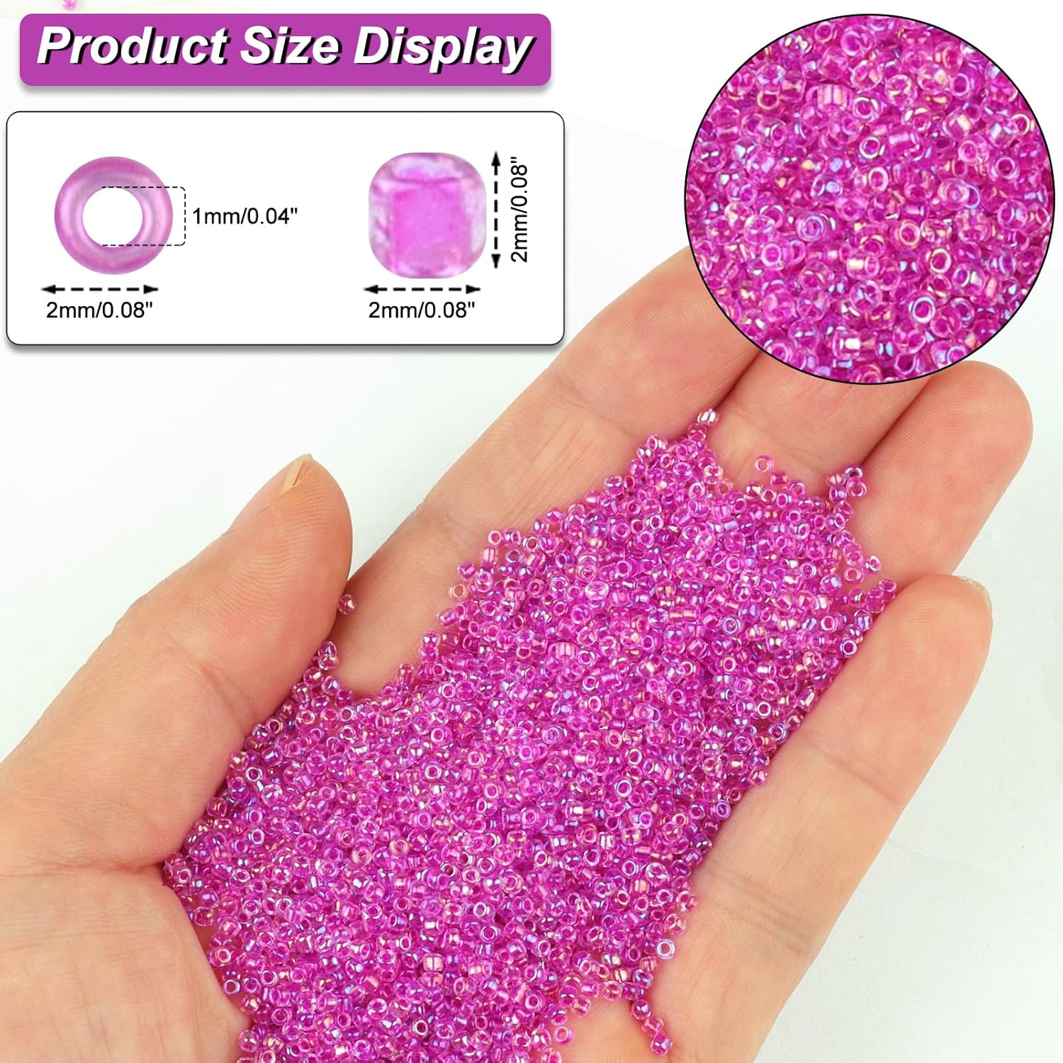 Size 2 mm 11/0 Glass Seed Beads, 10100 Pcs Small Mini Spacer Loose Pony Beads for Jewelry Making and DIY Crafts (Rainbow Pink) - Image 2